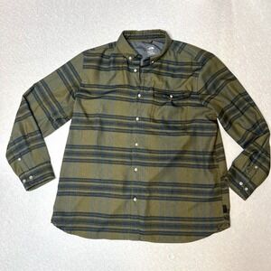 The NorthFace Shirt Men 2XL Green Flannel Striped Button Up Warm Camp‎ Outdoor